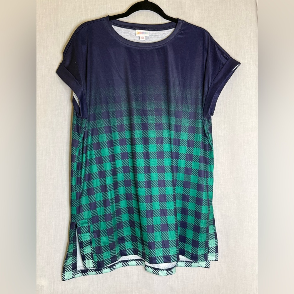 LuLaRoe Deep Blue and Green Plaid Leah